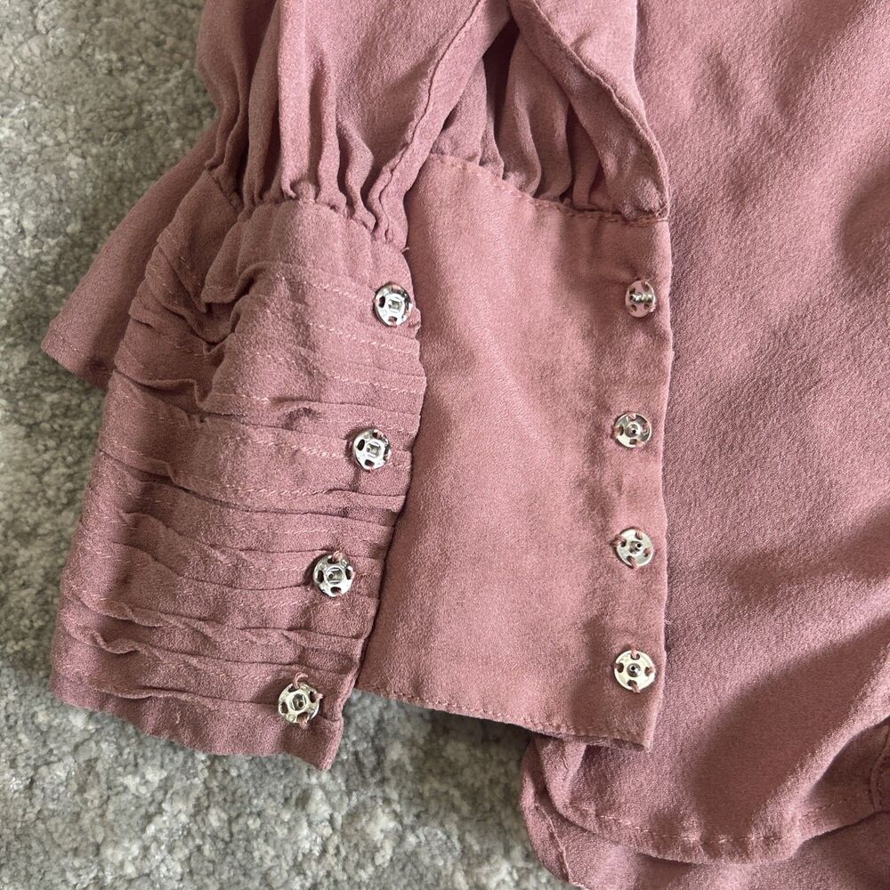 Elizabeth and James Blouse Womens Medium Silk Mauve Pink Button Front Shirt - Picture 4 of 7